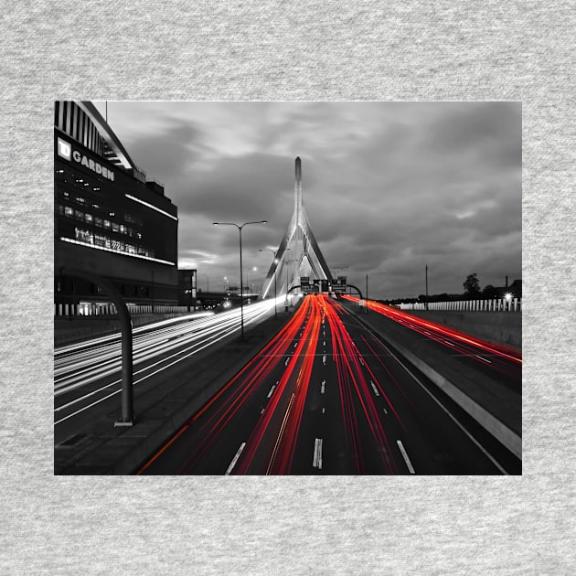 Zakim Bridge and TD Garden Boston MA Red Tail Lights by WayneOxfordPh